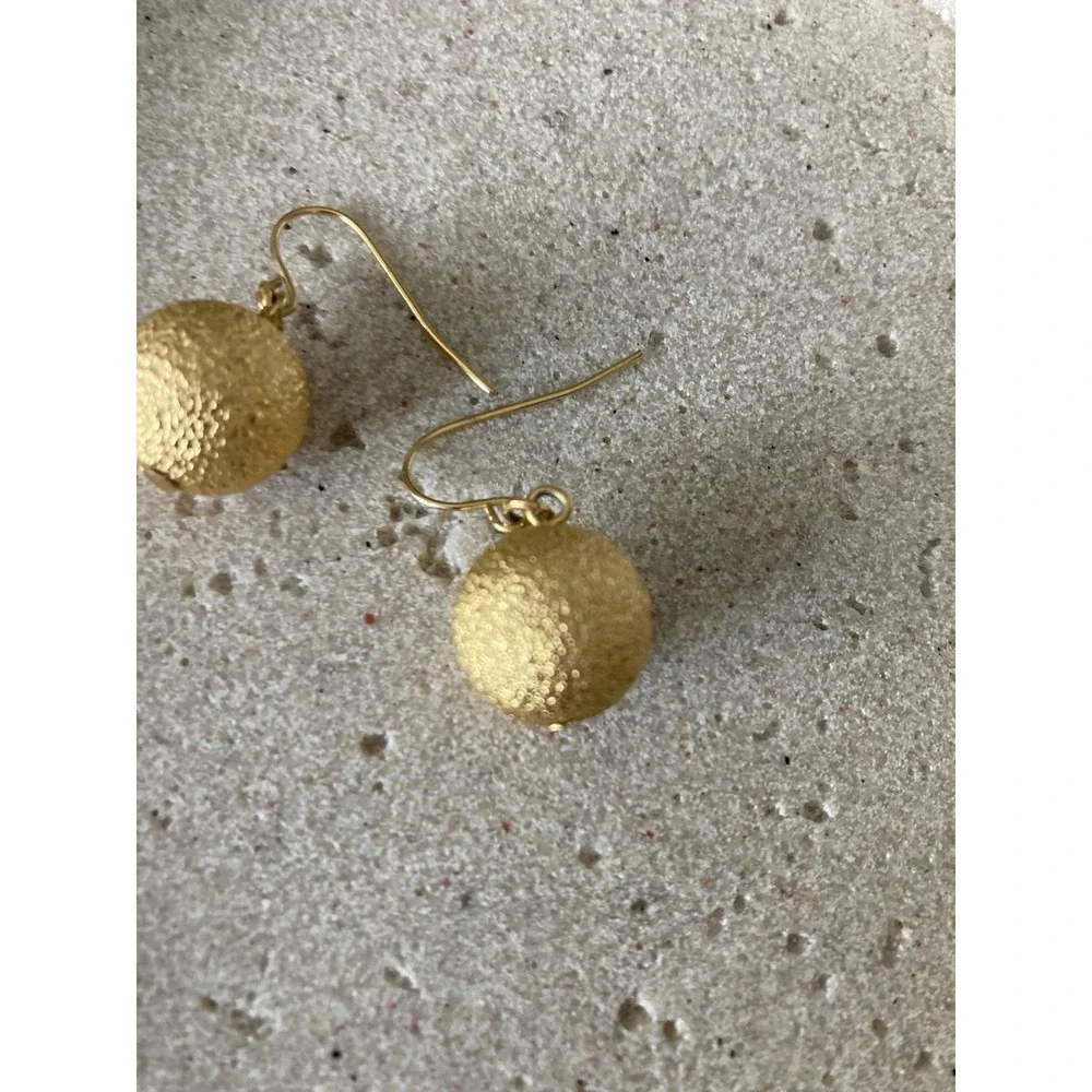 Gold‎ Tone Textured Ball Drop Earrings Dangle Classic Minimalist Everyday
